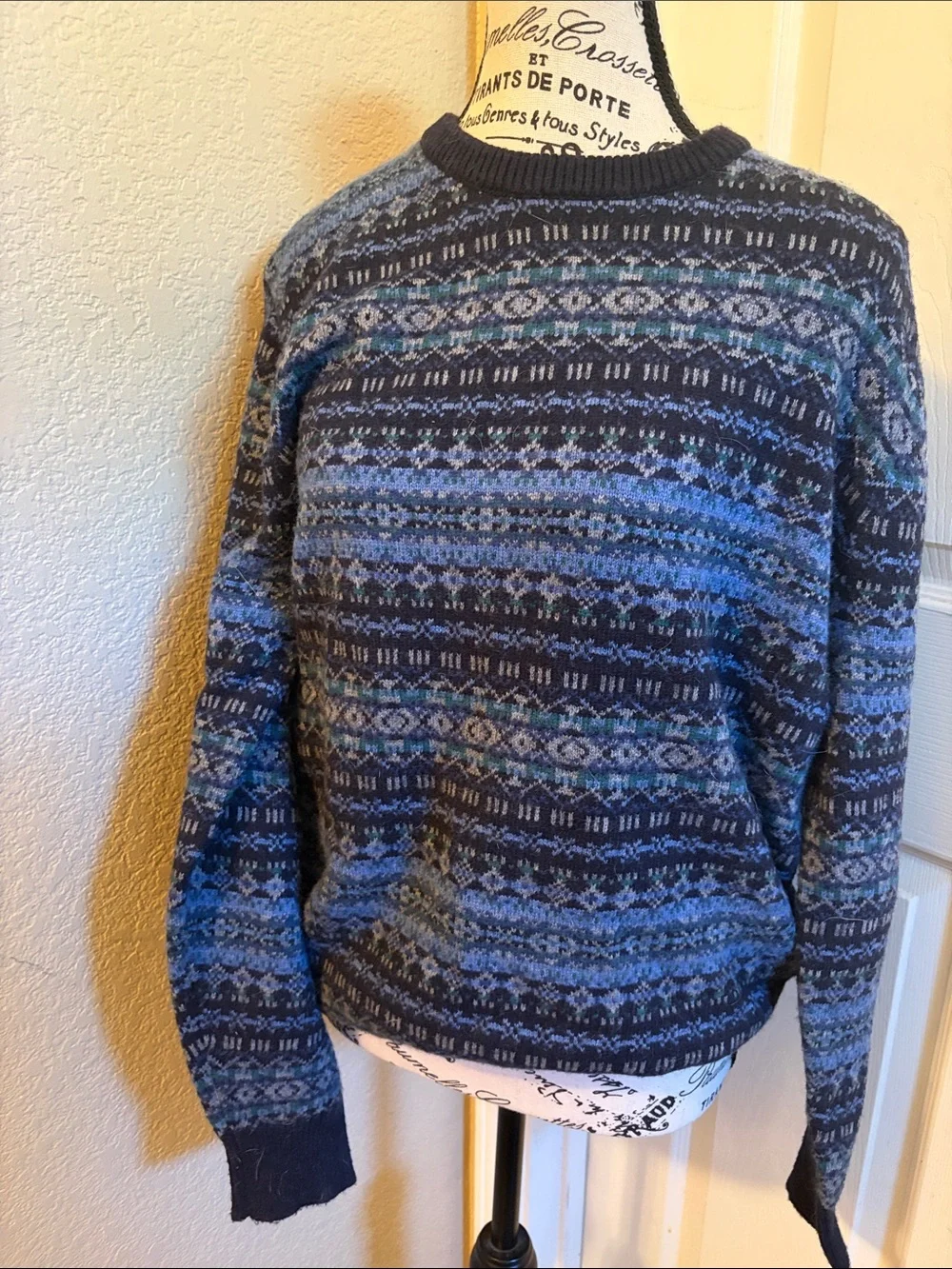 J.Crew Blue & Navy Patterned Sweater - Medium